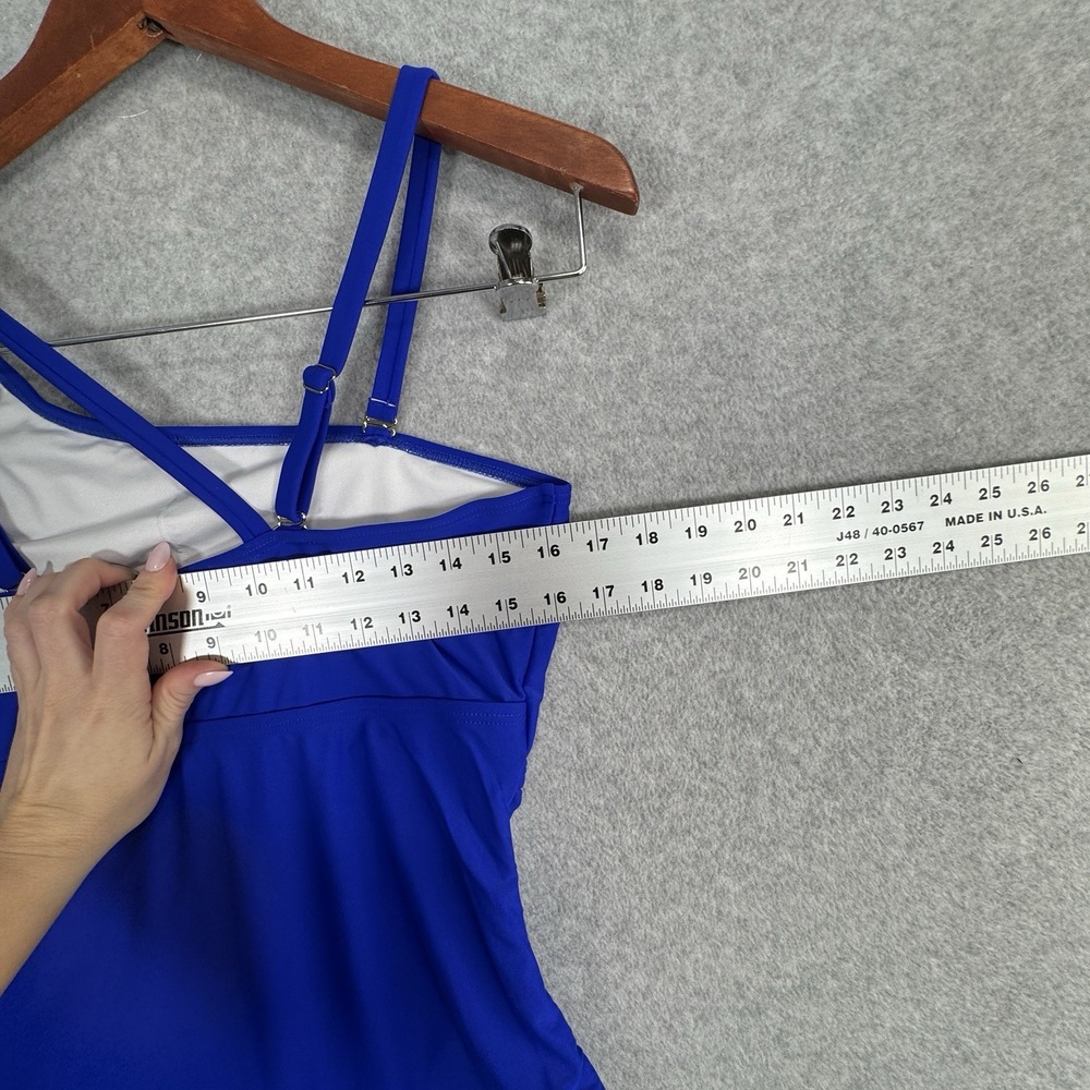Charmo‎ One Piece Swimsuit L Royal Blue Shoulder Mesh Ruched NWOT Tummy Control - Picture 6 of 12